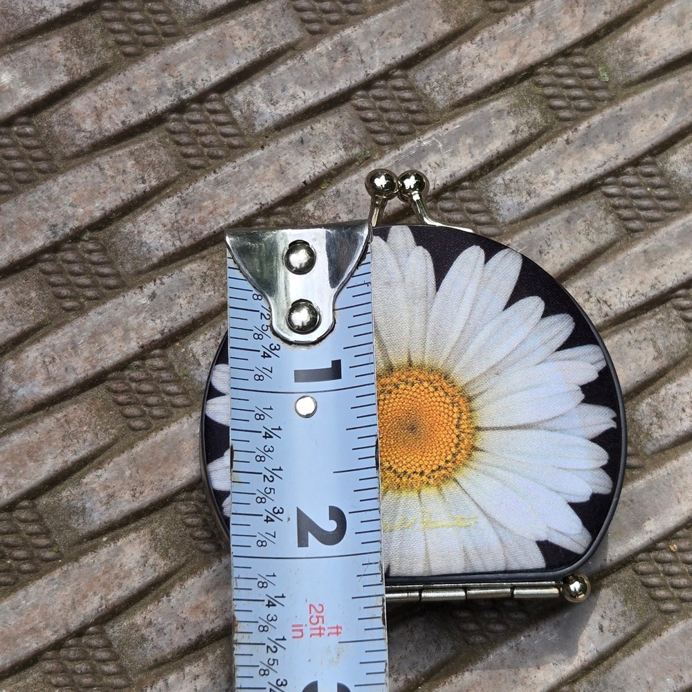 Harold Feinstein Compact Mirror 3" Daisy Floral Kiss Lock Double Sided Black - Picture 7 of 8